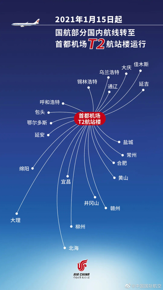 别走错1月15日起部分国航航班在首都机场2号航站楼运行
