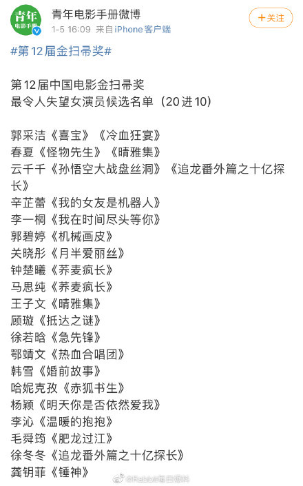 "金扫帚奖"演员名单曝光,《晴雅集》全员入围,"现男友"成功躺枪