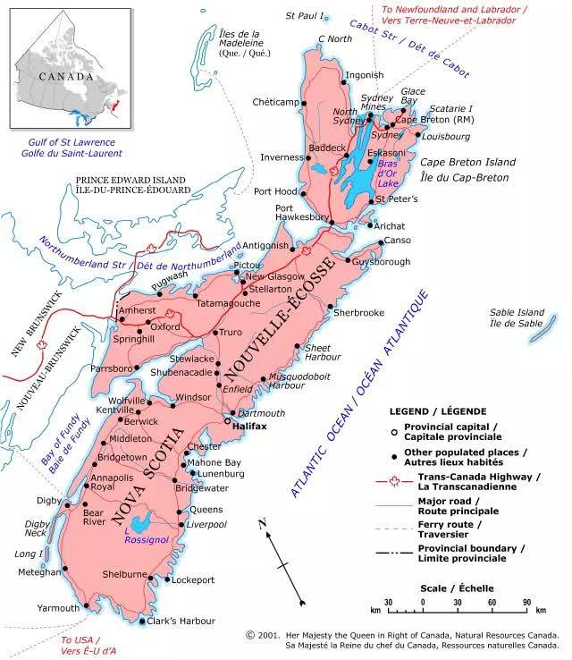 新斯科舍省毗邻新不伦瑞克省,是加拿大第二小的省份.