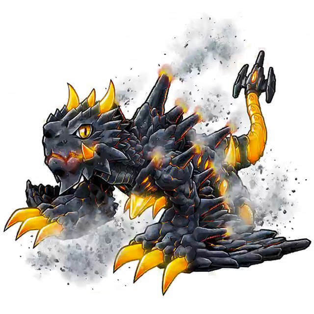 成熟期为岩龙型,病毒种的"熔火波兽",体型比进化前的"火波兽"要大