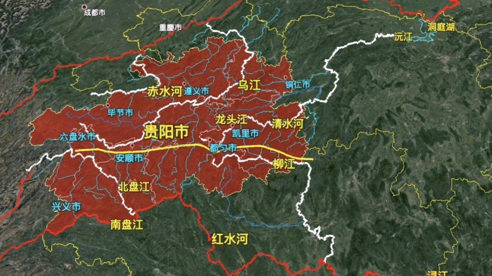贵州第一大江乌江,赤水与长江黄金水道相连,清水河注入洞庭湖,以南