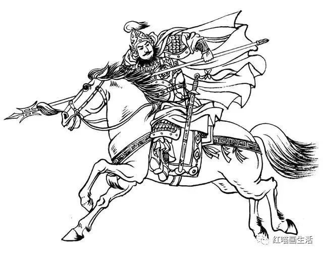 白描英姿飒爽马上将军