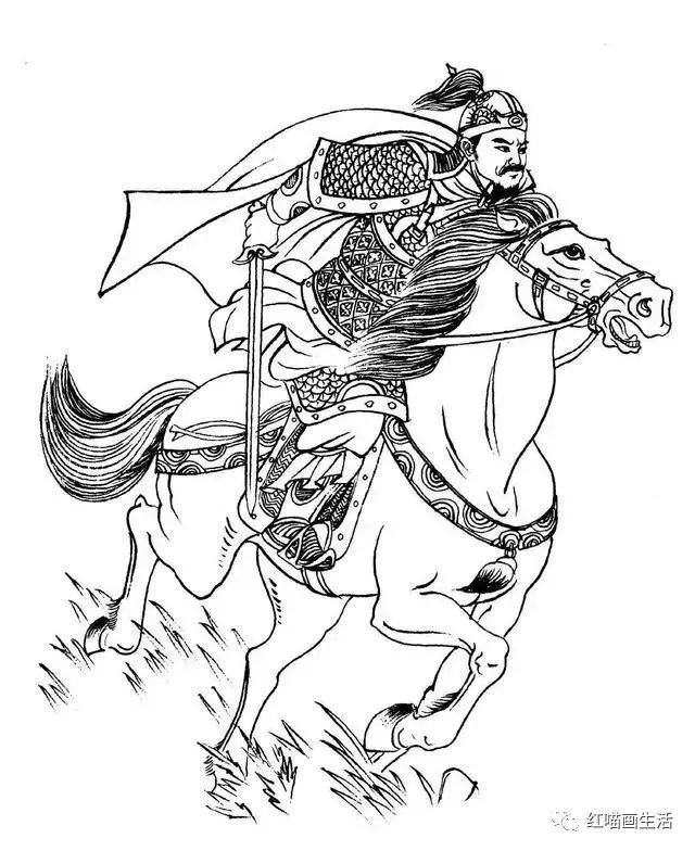 白描英姿飒爽马上将军