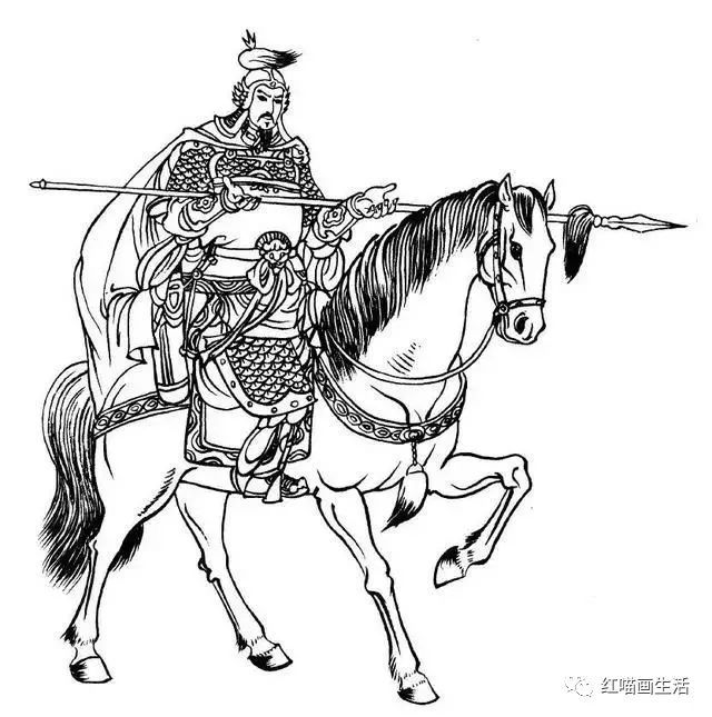 白描英姿颯爽馬上將軍