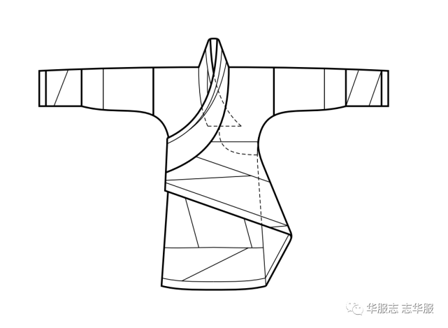 袖缘裁拼示意图衣身裁拼示意图在结构上和江陵马山一号楚墓一样,同是