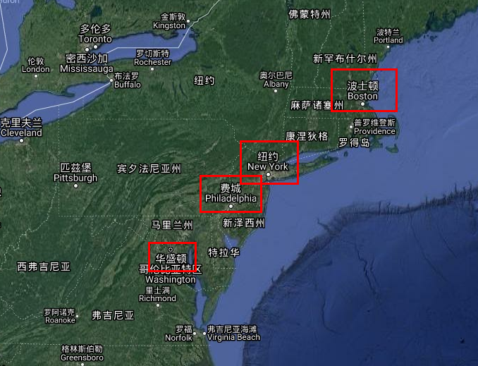 美国的大城市大多分布于大西洋,太平洋沿海:从地图上看,美国东临大