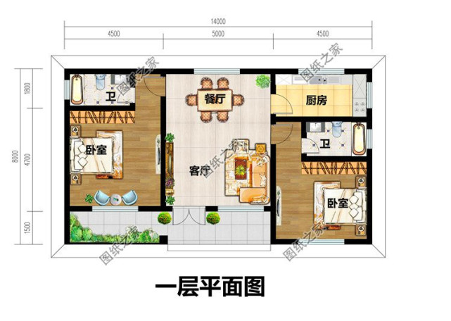 款式二:農村佔地100平米一層平房設計圖,造價10萬左右設計功能:客廳