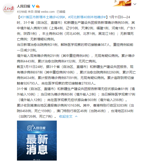 31省区市新增本土确诊42例,河北新增40例本地确诊