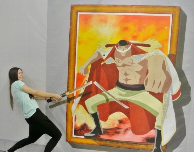 海贼王立体画展肩扛路飞与女帝与艾斯正面对峙