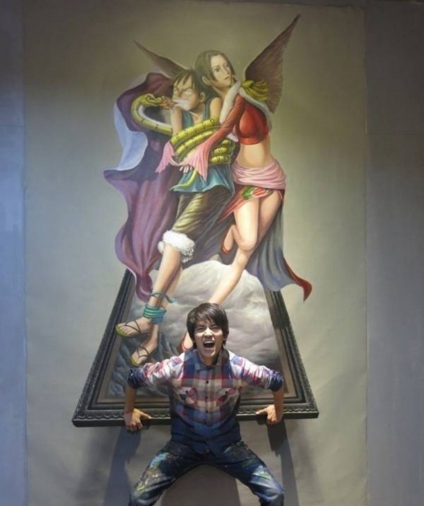 海贼王立体画展肩扛路飞与女帝与艾斯正面对峙