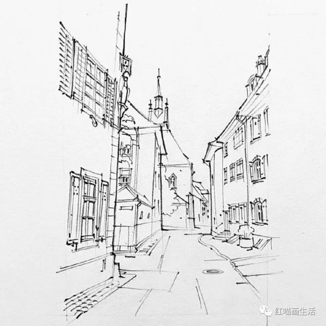 钢笔速写|城市街头|速写|风景速写|构图