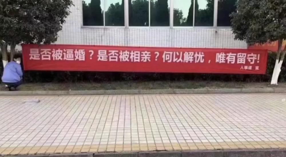 还有其他两个横幅,上面的标语也很逗——与其返乡隔离14天,不如留苏多