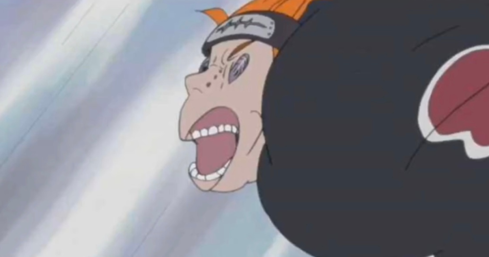 佩恩的这个画面也是老生常谈的崩坏场景了,佩恩是由"晓"组织首领长门