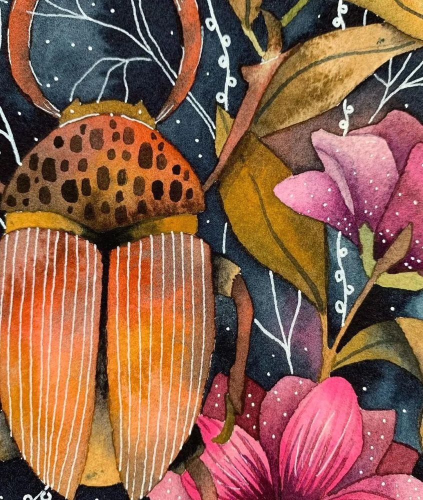 复古水彩花卉 fernanda_watercolor还画了 很多可爱的创意萌物和人物