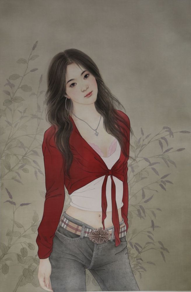 欣赏他的工笔美女如春风拂面