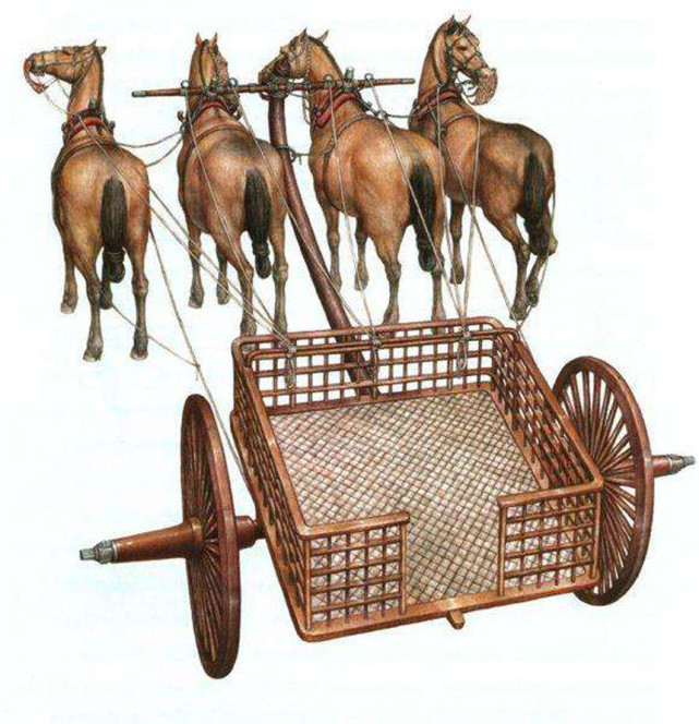 秦代战车主要是独輈车,汉代中期则是双辕马车.