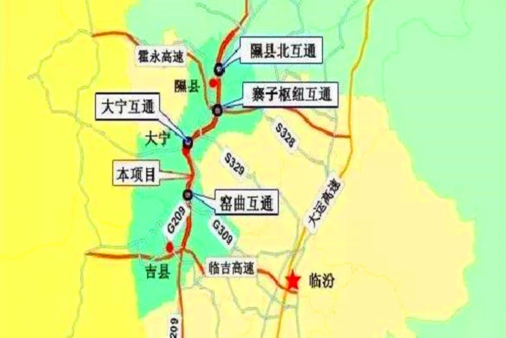 隰吉高速公路全线采用双向四车道高速公路标准建设,设计速度为80公里