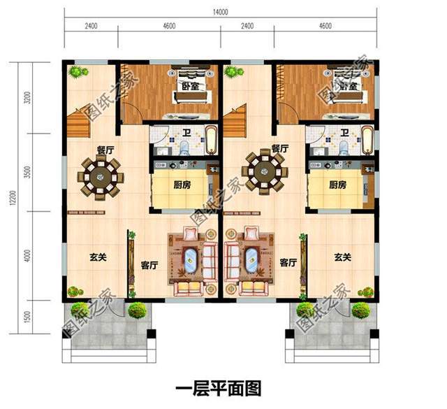 農村二層雙拼別墅設計圖,佔地240平方米左右雙拼別墅設計圖圖紙介紹