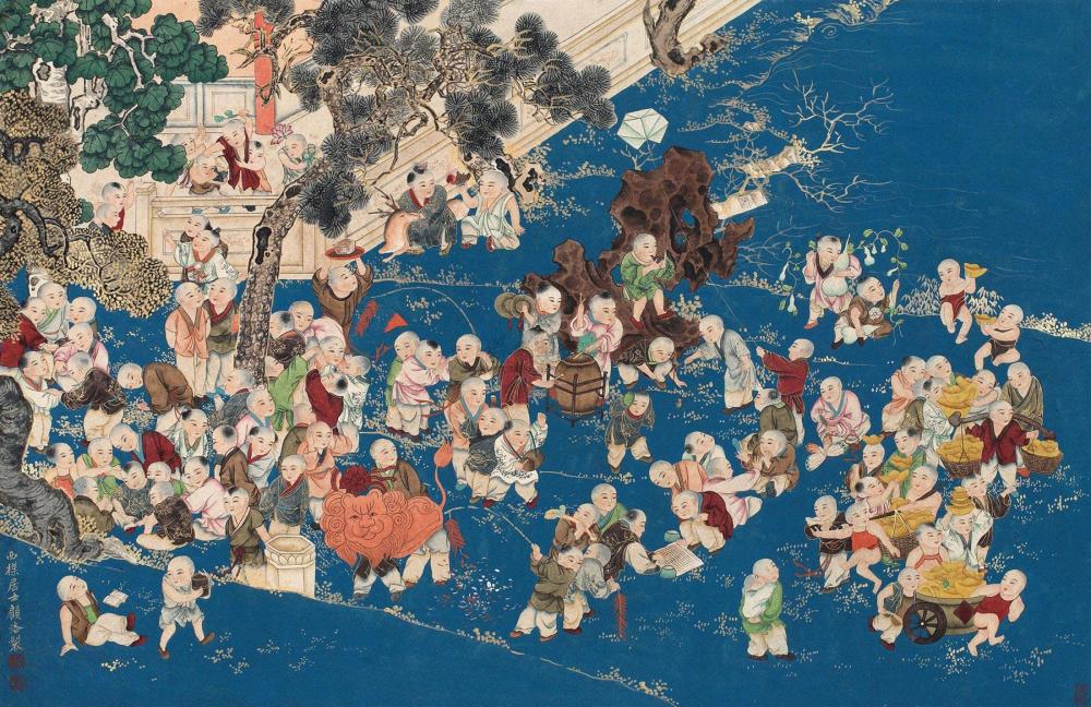 但是每个孩子的神态各异,动作也不相同,而且要足足描绘一百个童子嬉闹