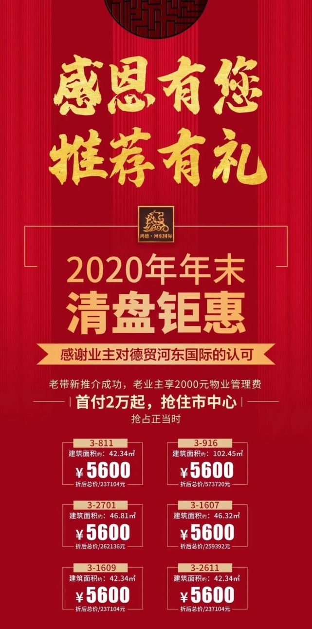 【德贸河东国际】年末清盘钜惠,首付2万起,推荐有礼!