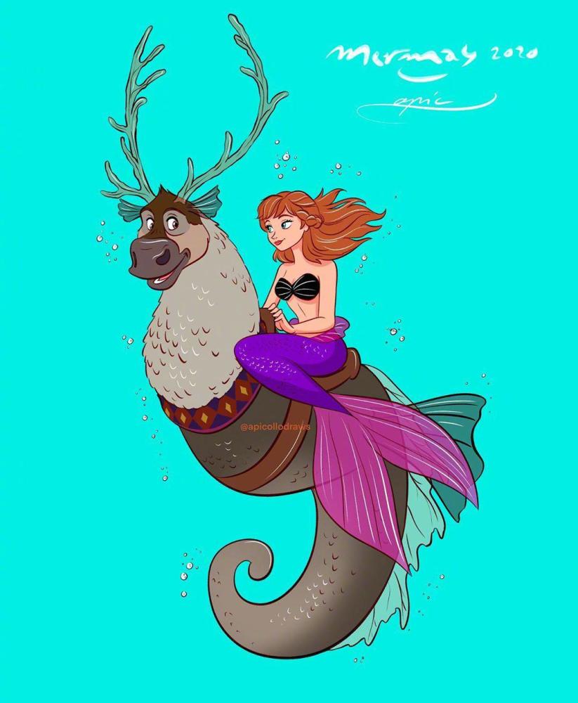 当迪士尼公主们变美人鱼 艾莎是人鱼女王 茉莉的海马最特别 腾讯新闻