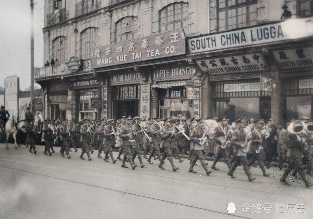 老照片1930年上海租界志愿兵南京路游行骑兵大炮装甲车