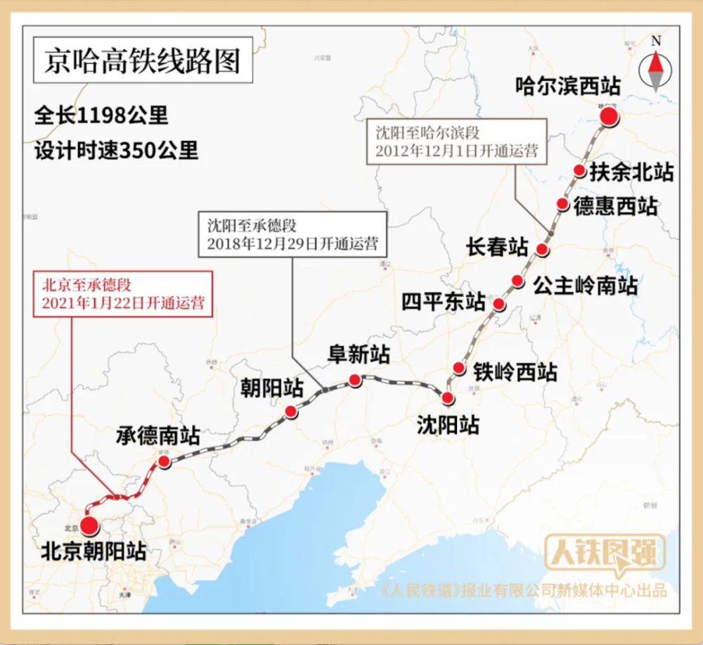 京哈高铁贯通明天北京朝阳站将发出首趟车线路图来了
