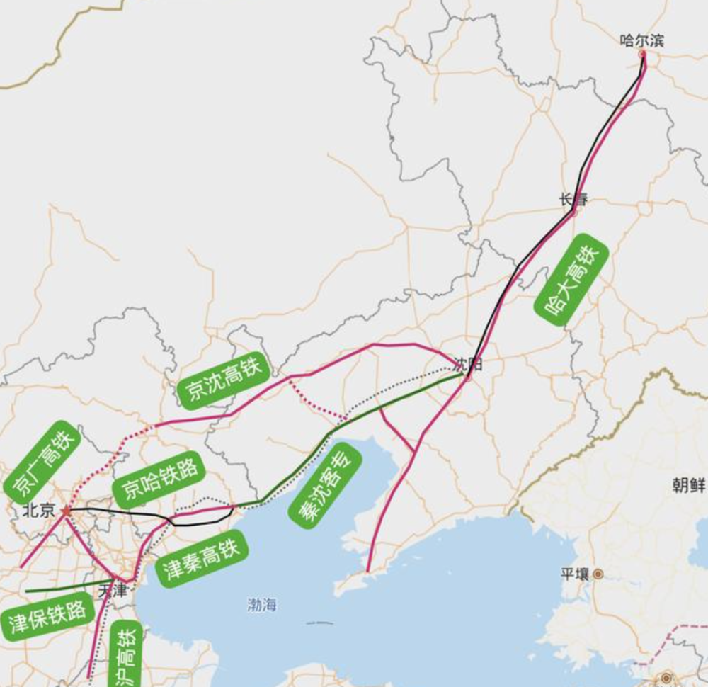 传统的京哈线,和如今的京哈高铁路线也不尽相同