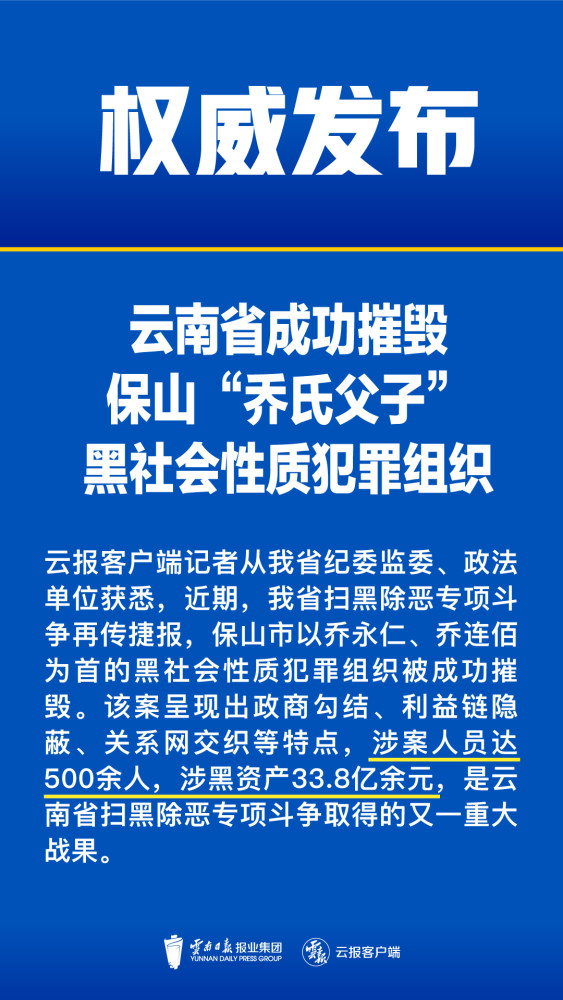 云南省成功摧毁保山乔氏父子黑社会性质犯罪组织