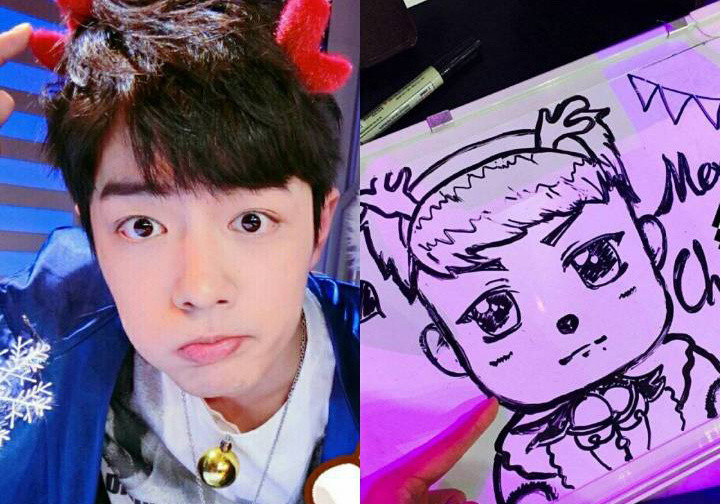 肖战 我也不知道画了个啥#x#肖战手绘自画像