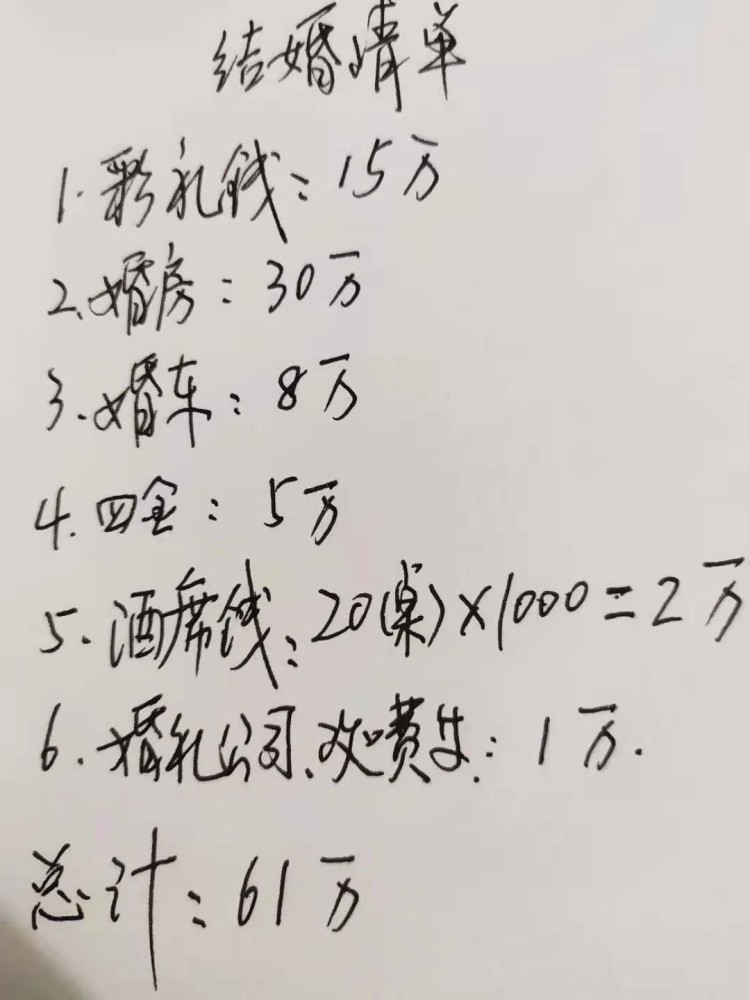 农村娶媳妇要多少钱一张结婚清单让人泪目网友怕了怕了