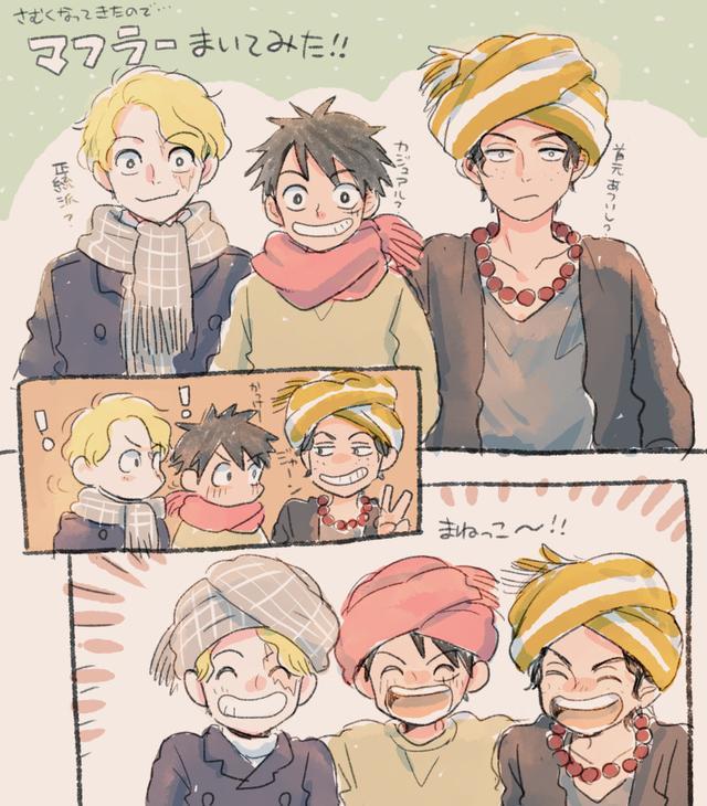 海贼王asl冬日插画分享三兄弟开烤肉店路飞馋出口水