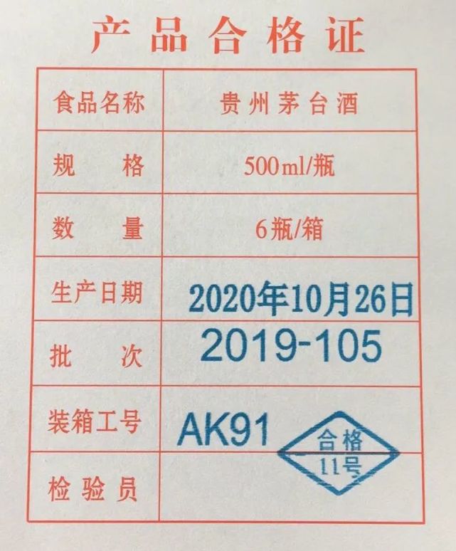 答案是茅台酒的合格证书,也被称作装箱单.