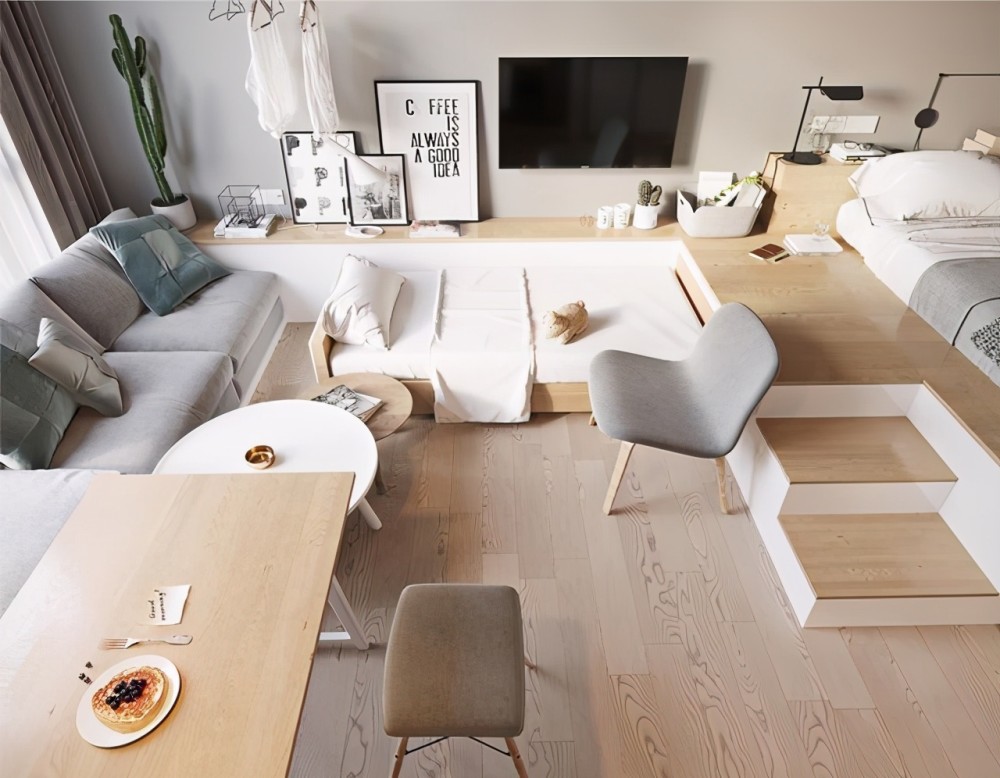 女孩的迷你小家:地台下藏张床一居变两室,全屋玻璃做隔断真敞亮!