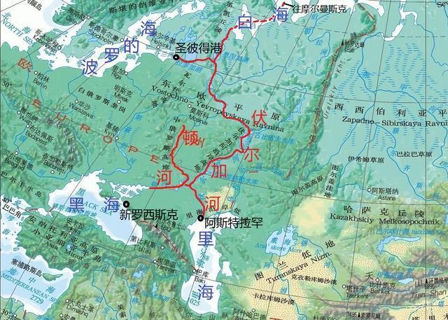 伏尔加河注入里海,顿河注入亚速海,伏尔加河和顿河有运河相连,里海