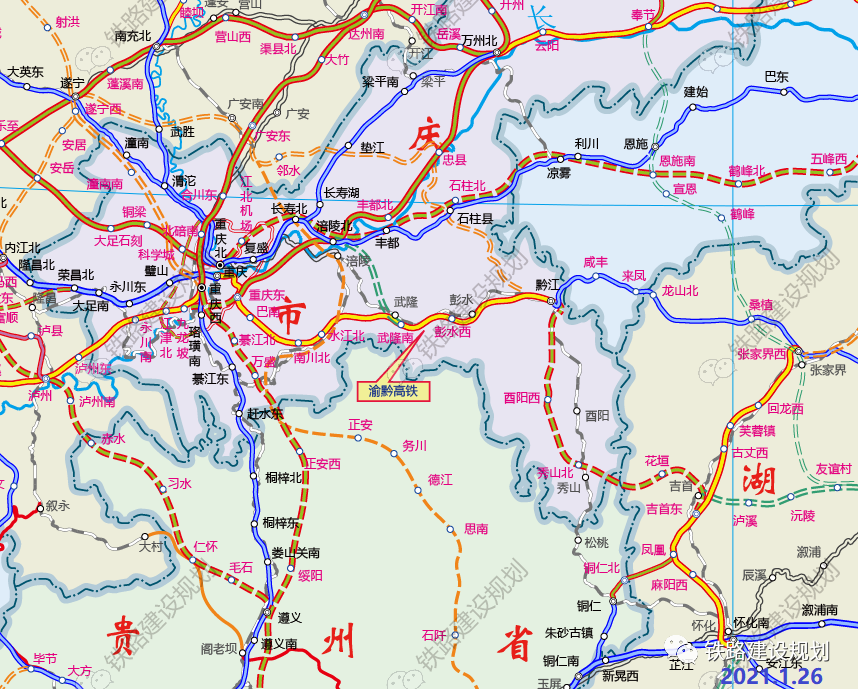 渝黔高铁路网走向示意图▼