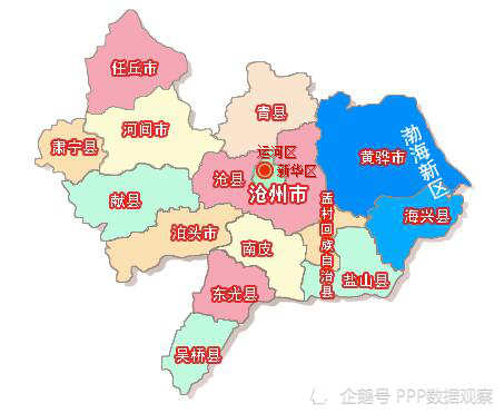 个县级市,指任丘市,河间市,泊头市,黄骅市; 9个县,指海兴县,青县,沧县