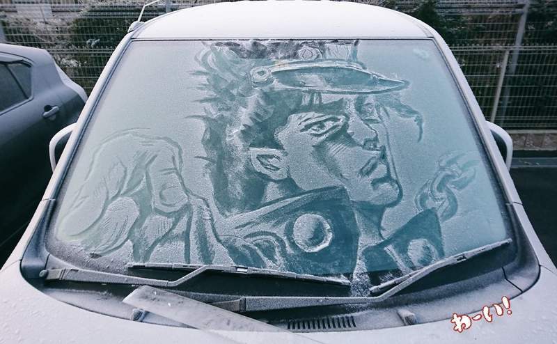 冬季限定下雪后的挡风玻璃绘图这么帅的承太郎让人舍不得擦去