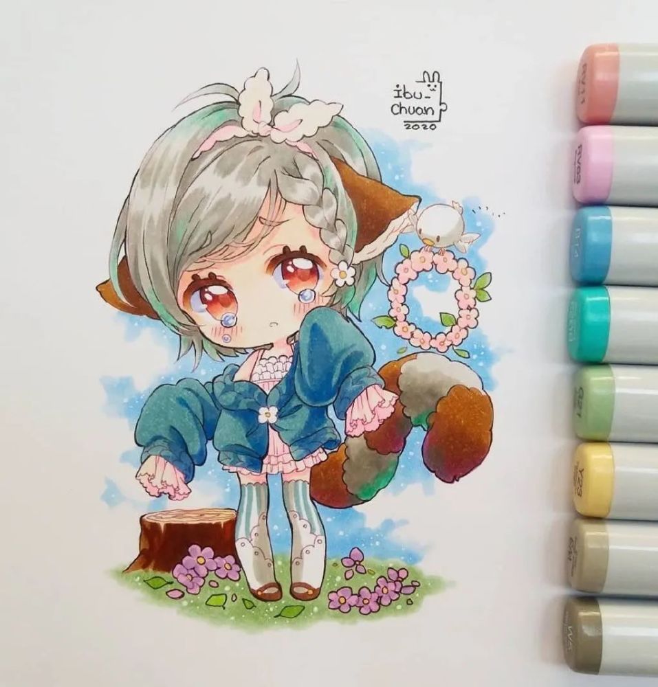 一组超可爱的马克笔卡通美少女