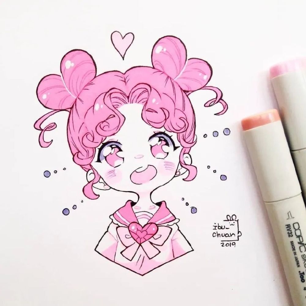 一组超可爱的马克笔卡通美少女