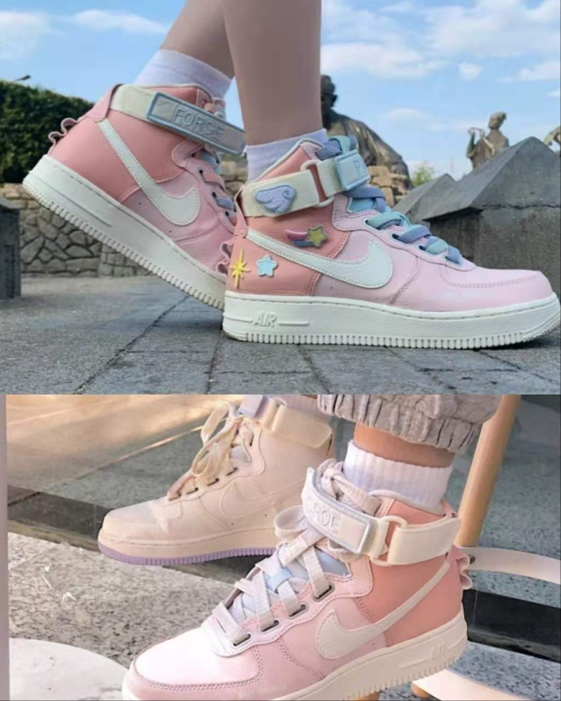 耐克nikeaf1空军一号樱花粉十婴儿蓝高帮女