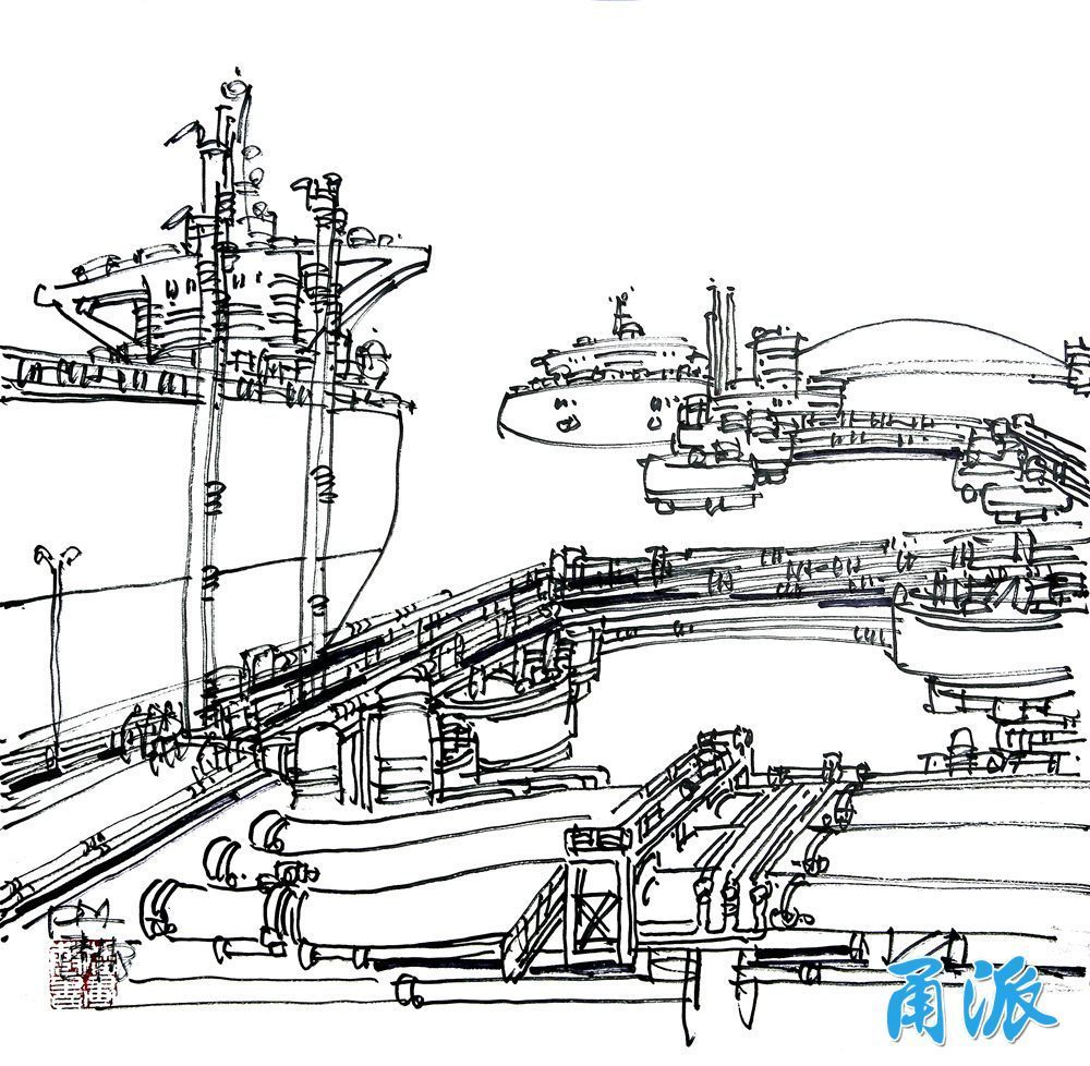 大港印象今日开展85张速写作品描绘宁波港口活力