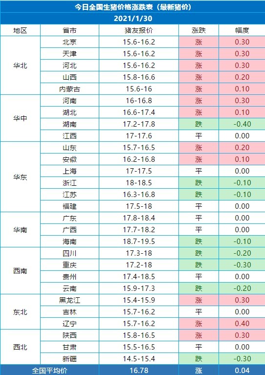 華北:河北生豬價格上漲0.2-0.