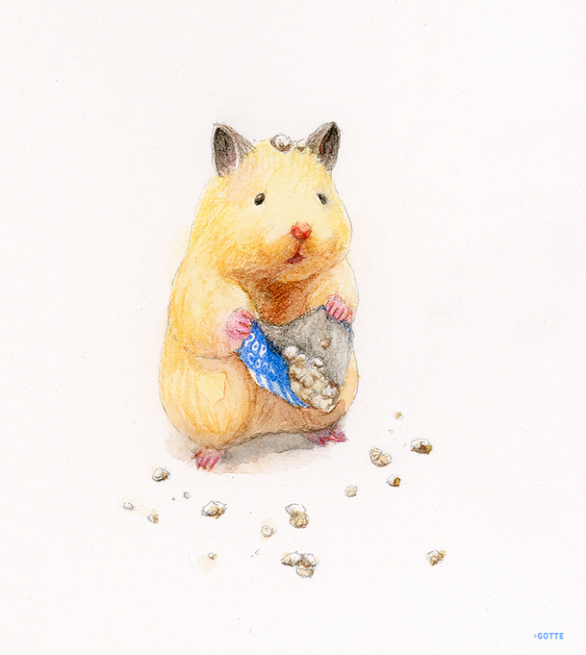 他的插画主角是一只仓鼠可爱的举动萌到心都化了
