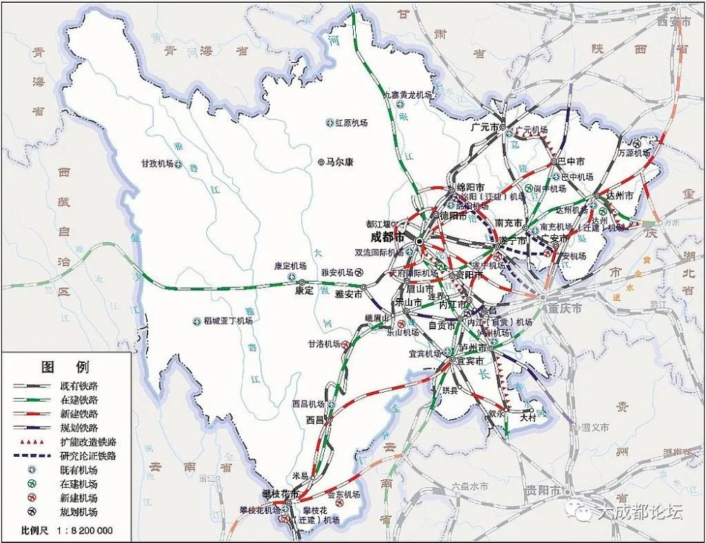四川十四五规划纲要铁路和机场项目示意图