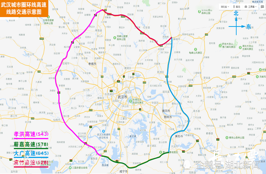 以及今天全線通車的武漢城市圈環線高速公路屬於高速通道,可以依