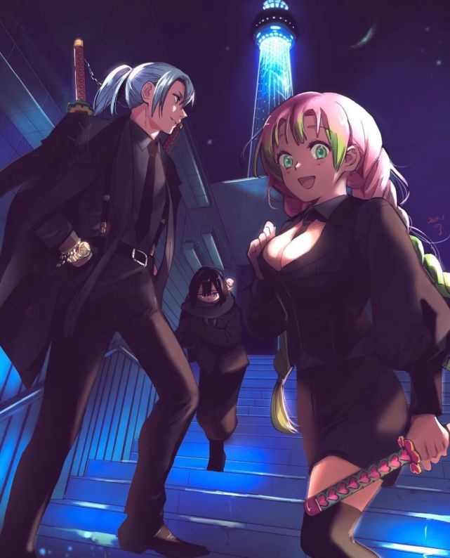 鬼灭之刃西装革履的九柱帅炸了