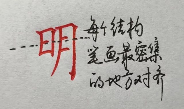 明字的转折都有棱角,大家可以仔细观察