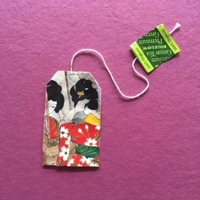 接下来,我们一起看一下这位美女艺术家创作的精彩的茶包画吧,下次泡完