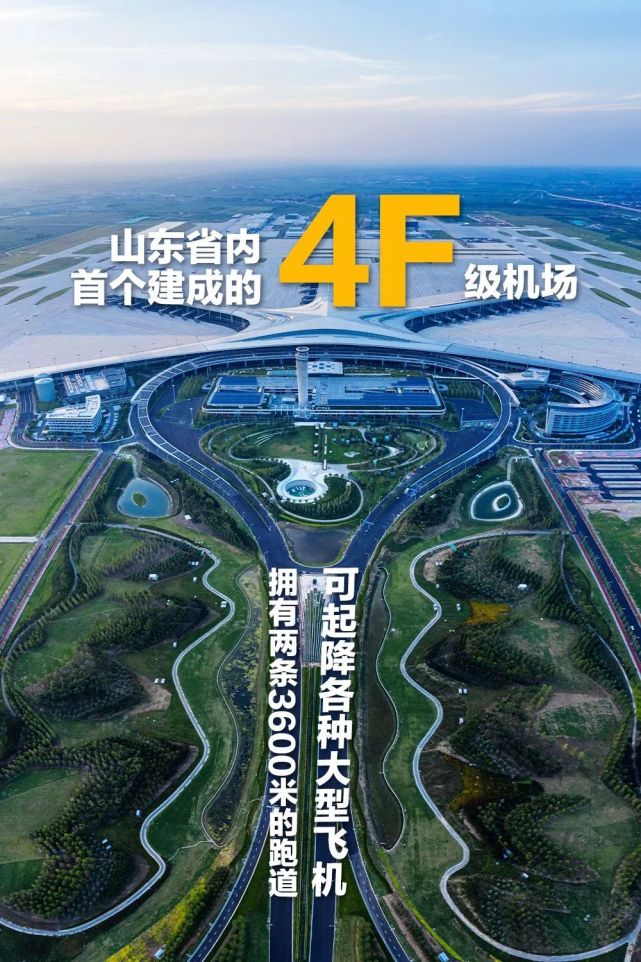 青島膠東國際機場是山東省首個建成的4f級機場,擁有兩條3600米的跑道